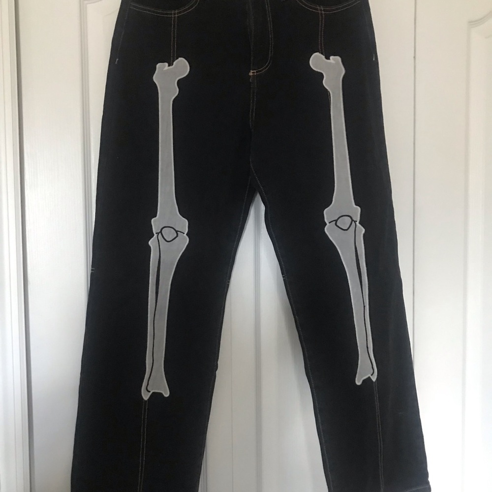 Forever 21 Black Jeans with Reflective Bone Graphic NWOT US Size Large